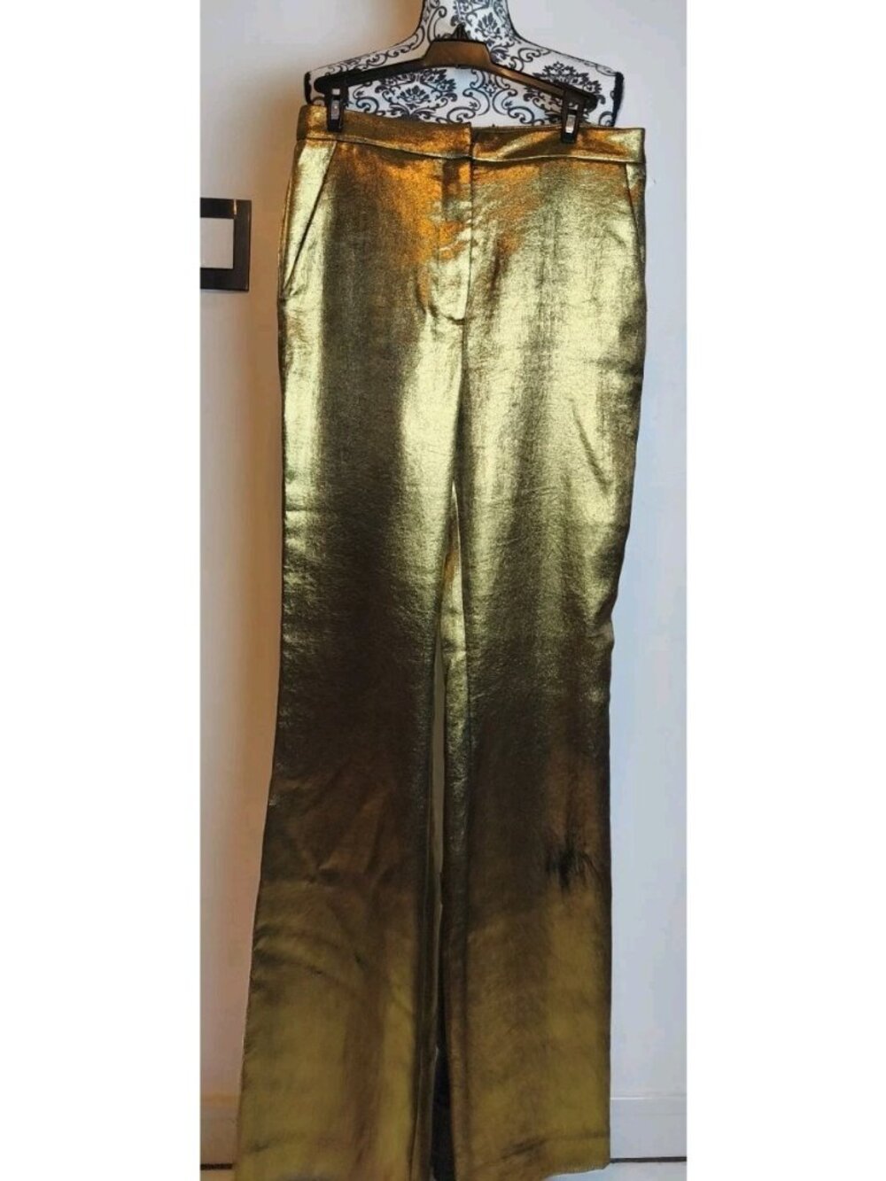 VERONICA BEARD Gold Metallic Wide Leg Trouser Pants Wowens Size 6